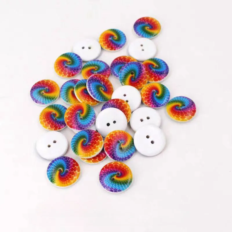 40pcs 20mm Wood Round Rainbow Peacock Painted Buttons DIY Crafts Sewing 2 Holes Accessory Cardmaking Embellishments Decorations