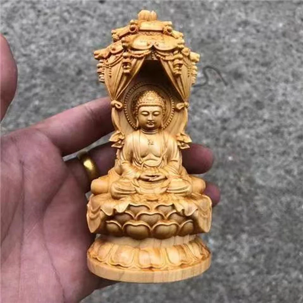 Cliff West three sacred pagoda wood carving Avalokitesvara Buddha sculpture Solid wood carving home crafts