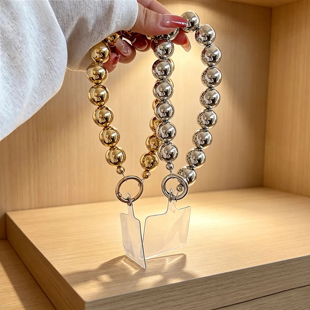 

Glossy Acrylic Bubble Bead Phone Strap Bracelet Anti-Lost Phone Case Chain Metallic Finish Wrist Lanyard Phone Charm Accessory
