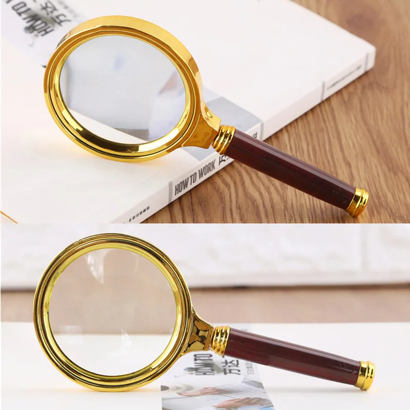 Clear Reading Handheld Handle 60mm 70mm 80mm Portable Handheld 10X Magnifying Glass Retro Handle Magnifier Eye Loupe Glass