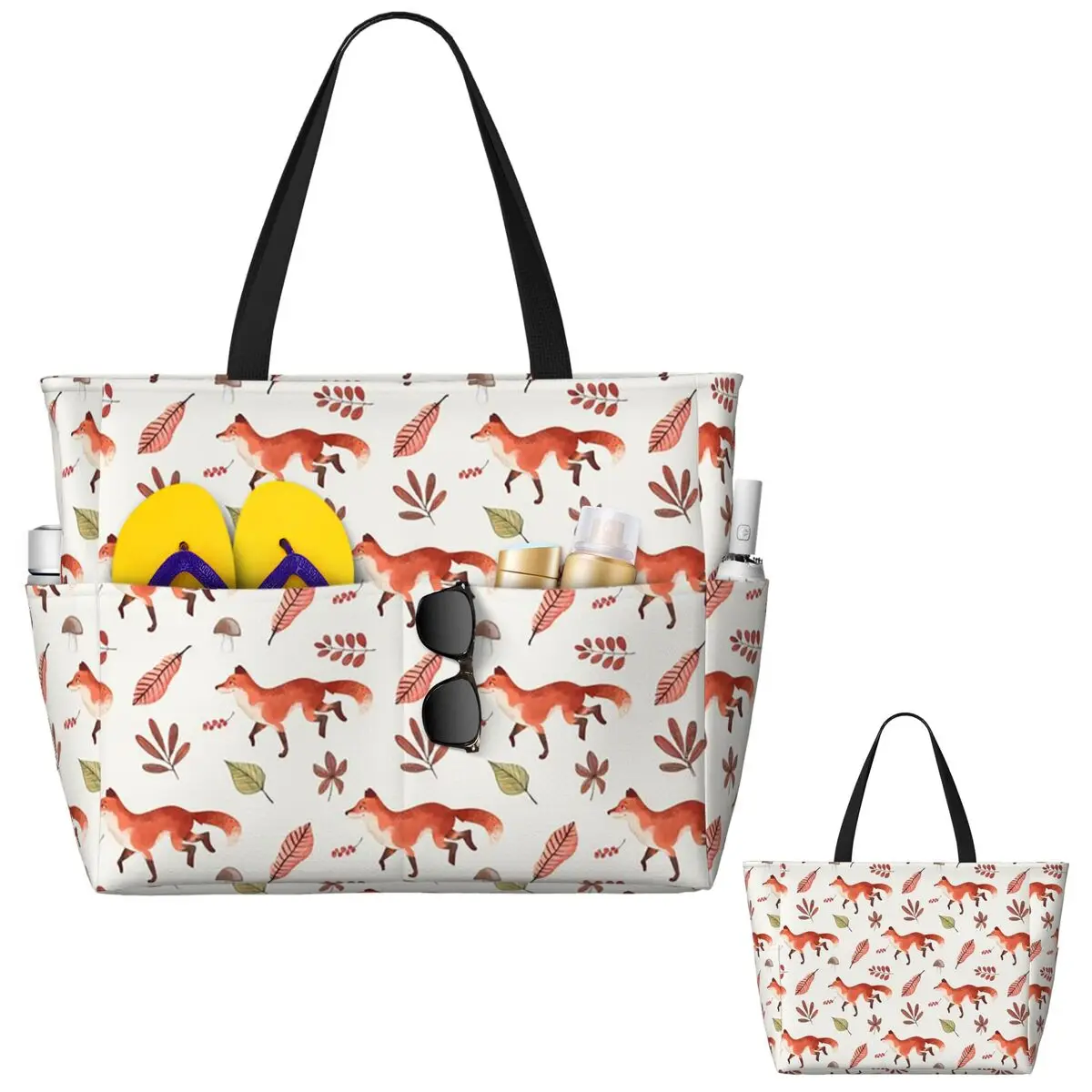 Bolso de mano de playa con diseño de acuarela de zorro de otoño, bolso de mano grande para deporte, gimnasio, Yoga, bolso de viaje para mujer, bolso de Fitness