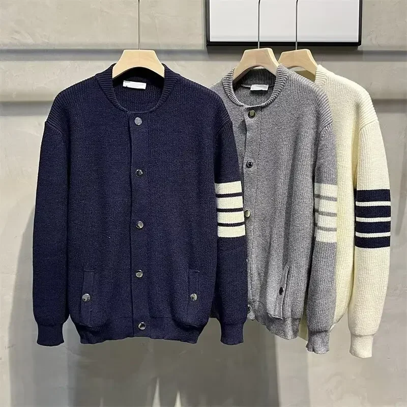 New Sweater Cardigan Men's Korean Version Hong Kong Style Loose and Versatile Trend Ins Sports Knit Sweater Line Jacket - Image 2
