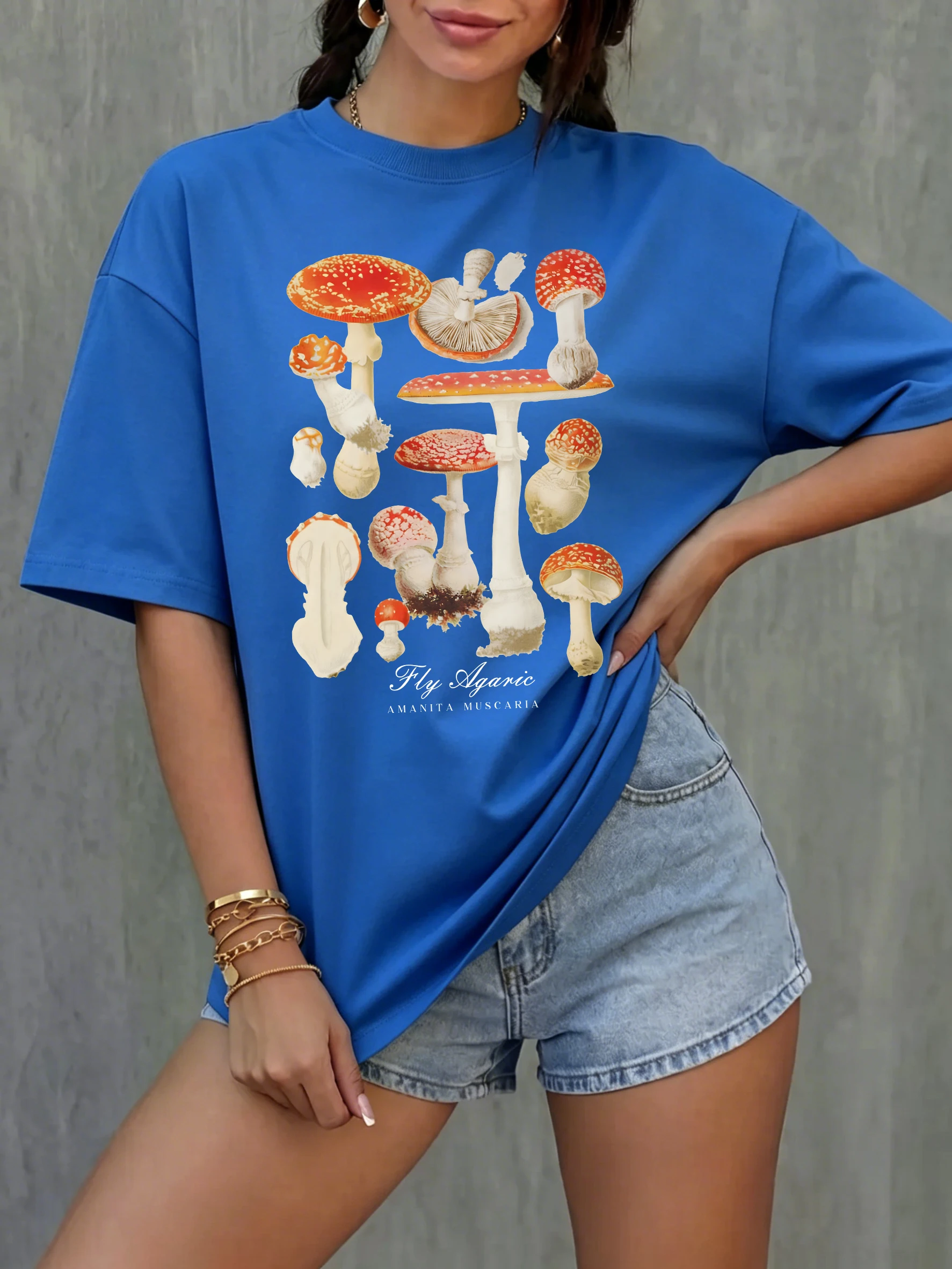 Camisetas con estampado de Fly Agaric Amanita Muscaria para mujer, camisetas de algodón de verano de gran tamaño, camisetas de manga corta con cuello redondo, ropa suave de calle