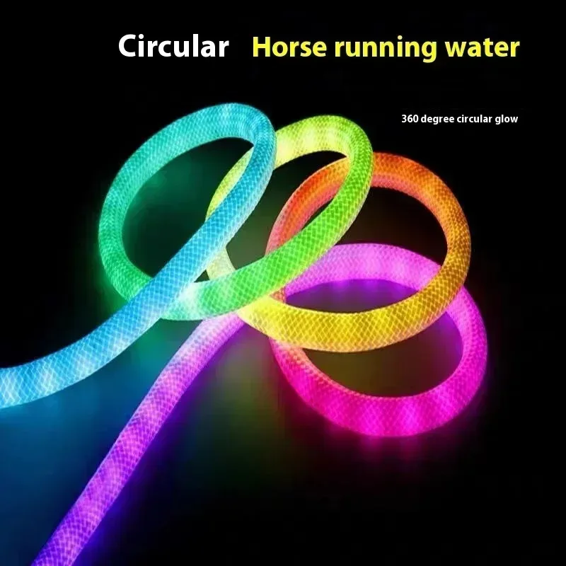 DC5V USB-Powered Round Reticulate Pattern Neon LED Strip, App-Controllable with Music Sync, Smart RGBIC Flexible Silicone Light