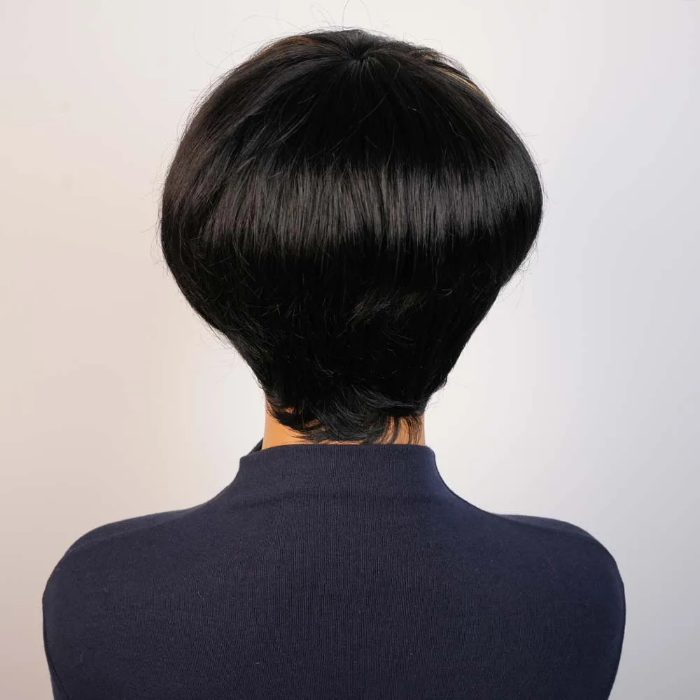 Блондинка с бликами, многослойный короткий парик пикси для чернокожих женщин, прямые человеческие волосы, полностью машинное производство, парик Боб с челкой