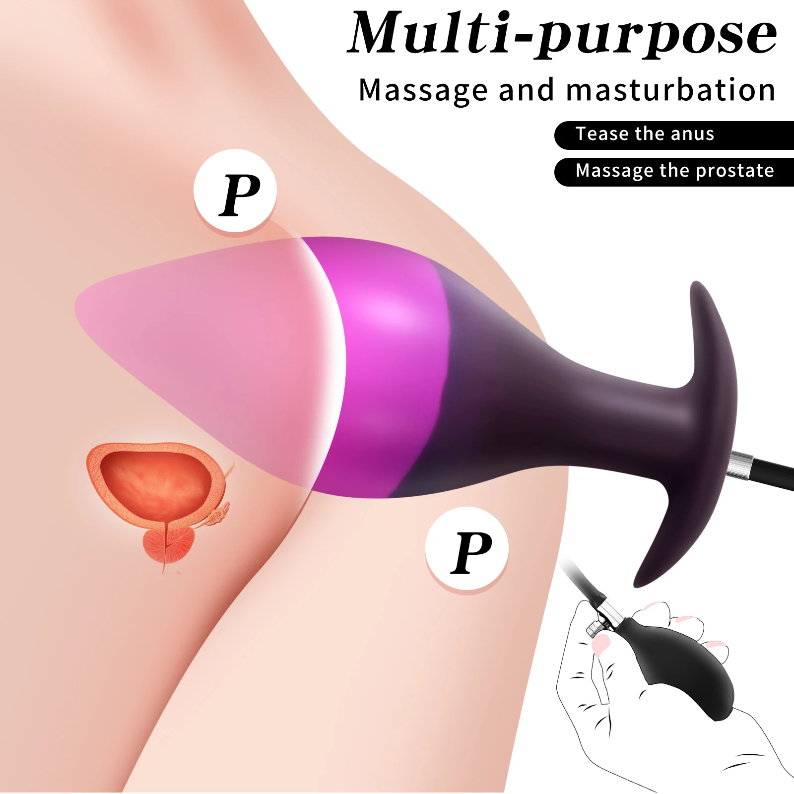 Consolador con tapón Anal inflable de dos colores, tapón Anal, dilatador/expansor/entrenador, consolador Anal para mujeres y hombres, Juguetes sexuales Gay Unisex