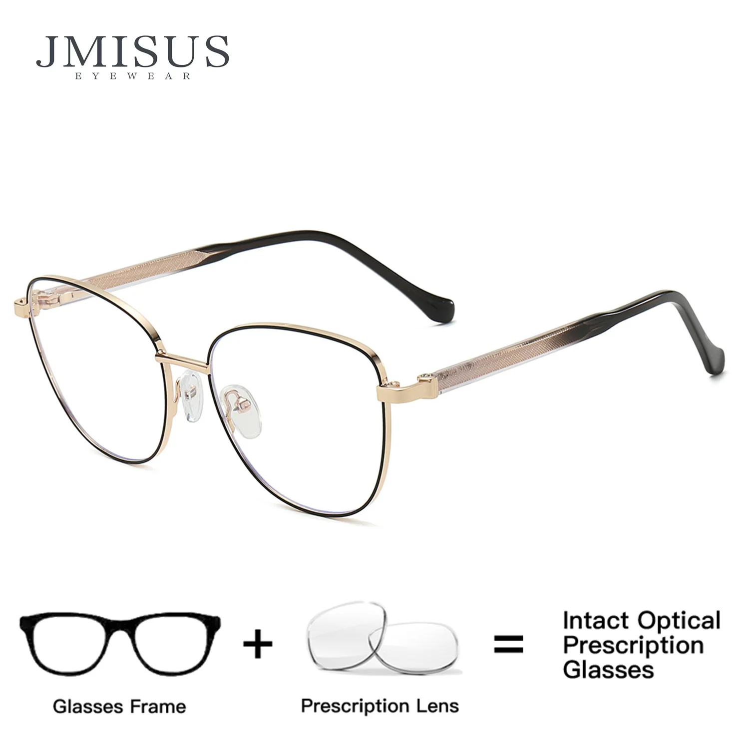 JMISUS Fashion Square Hochwertige Metall-Progressive Damenbrille Anti-Blaulicht Schmetterlings-Brillen mit Sehstärke
