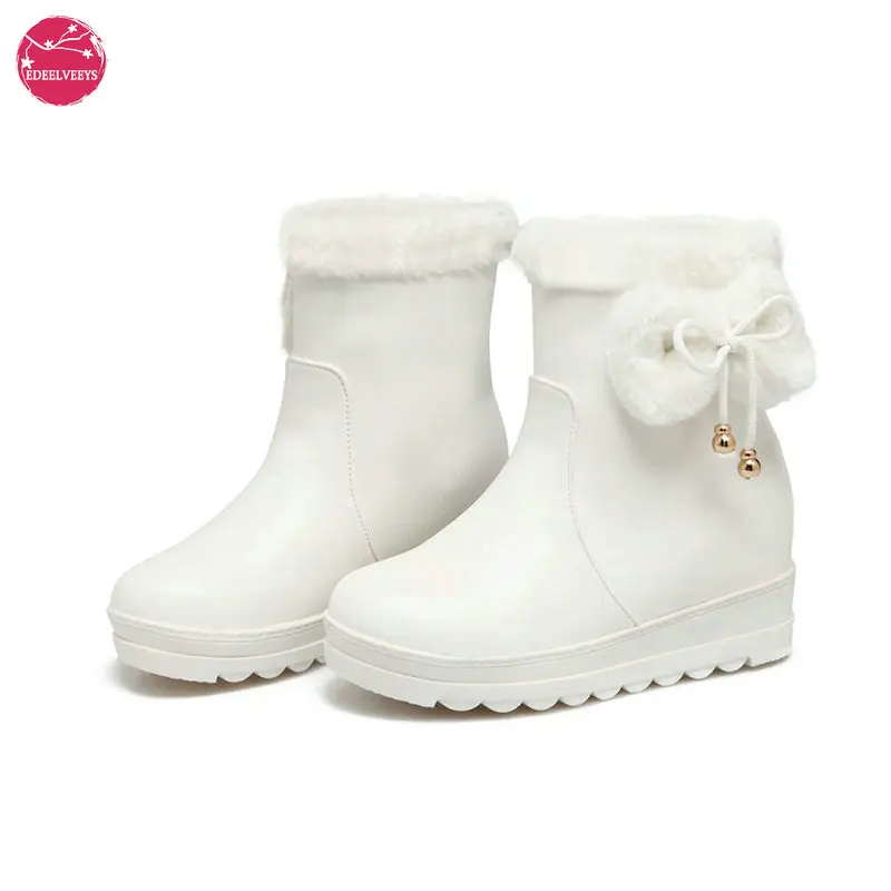 

Girls Sweet Lolita Snow Boots Cute Bowknot Winter Warm Faux Fur Leather Non-slip Booties Thick Sole Waterproof Platform Shoes