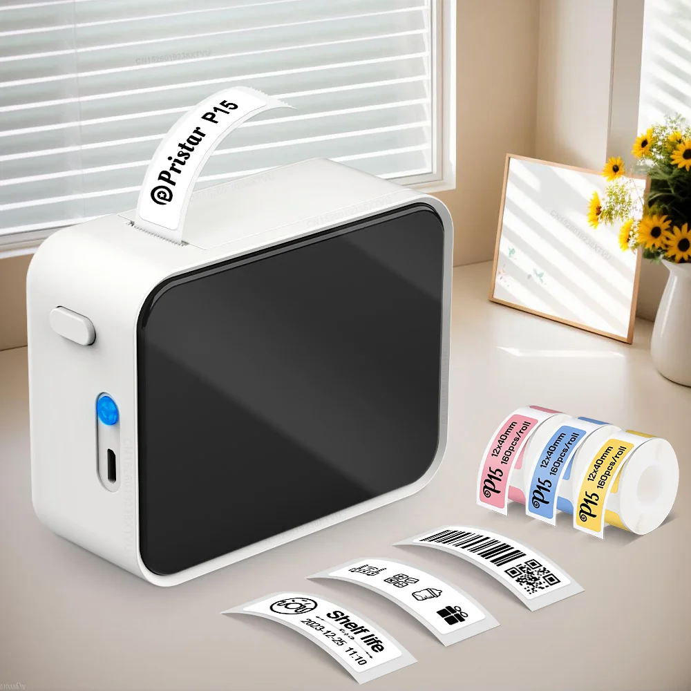 Wireless Lable Printer P15 Adhesive Sticker Printer Similar to Marklife P15 P12 D30 Label Maker Portable Thermal Mini Printer