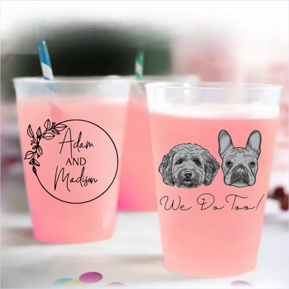 Custom Pet Plastic Cups, Wedding Favors, Personalized Dog Photo, Frosted Cups, Birthday Shower Party, Plastic Cups Dressing