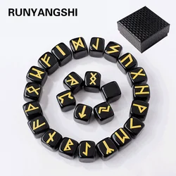 25pcs Natural Tumbled Crystal Rune Stones Set Amethyst Black Obsidian Stones Viking Runes Nordicas Divination Guide Book Crafts