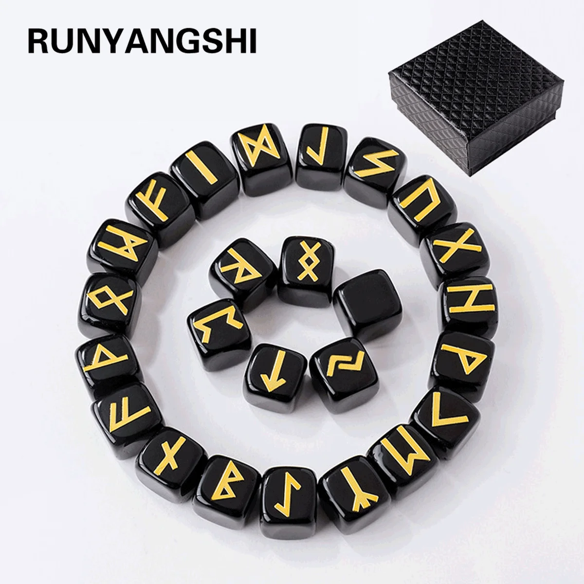 25pcs Natural Tumbled Crystal Rune Stones Set Amethyst Black Obsidian Stones Viking Runes Nordicas Divination Guide Book Crafts