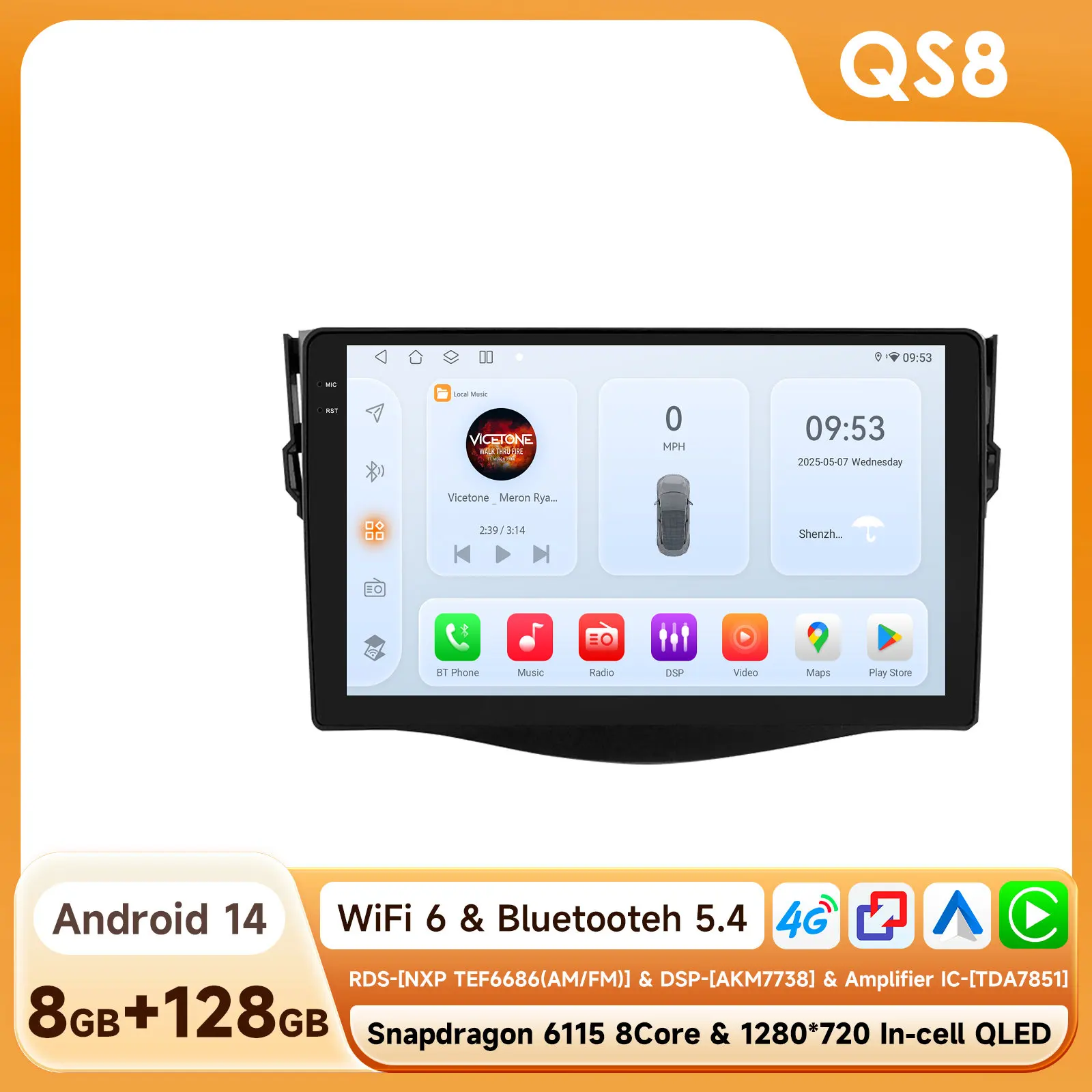 OSSURET Android Autoradio Speler voor Toyota RAV4 Rav 4 2006-2012 Multimedia Autoradio Video Audio GPS CarPlay 9 inch Scherm 6115