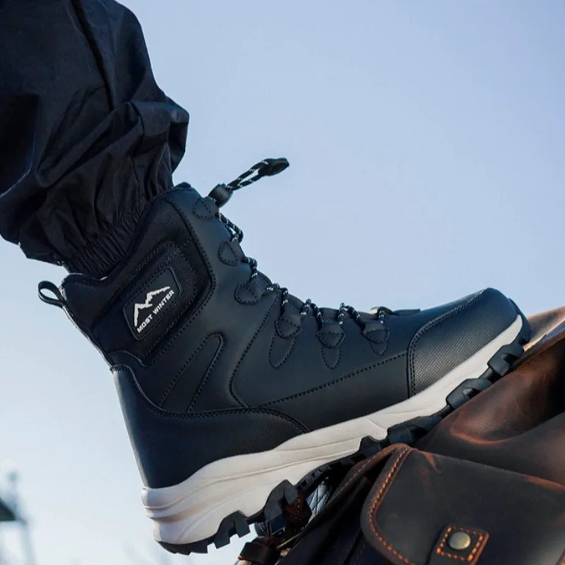 Winter Mens High Top Boots Couple Cotton Boots Thick Plush Warm Snow Boot Outdoor Non Slip Hiking Boots for Men Waterproof Botas