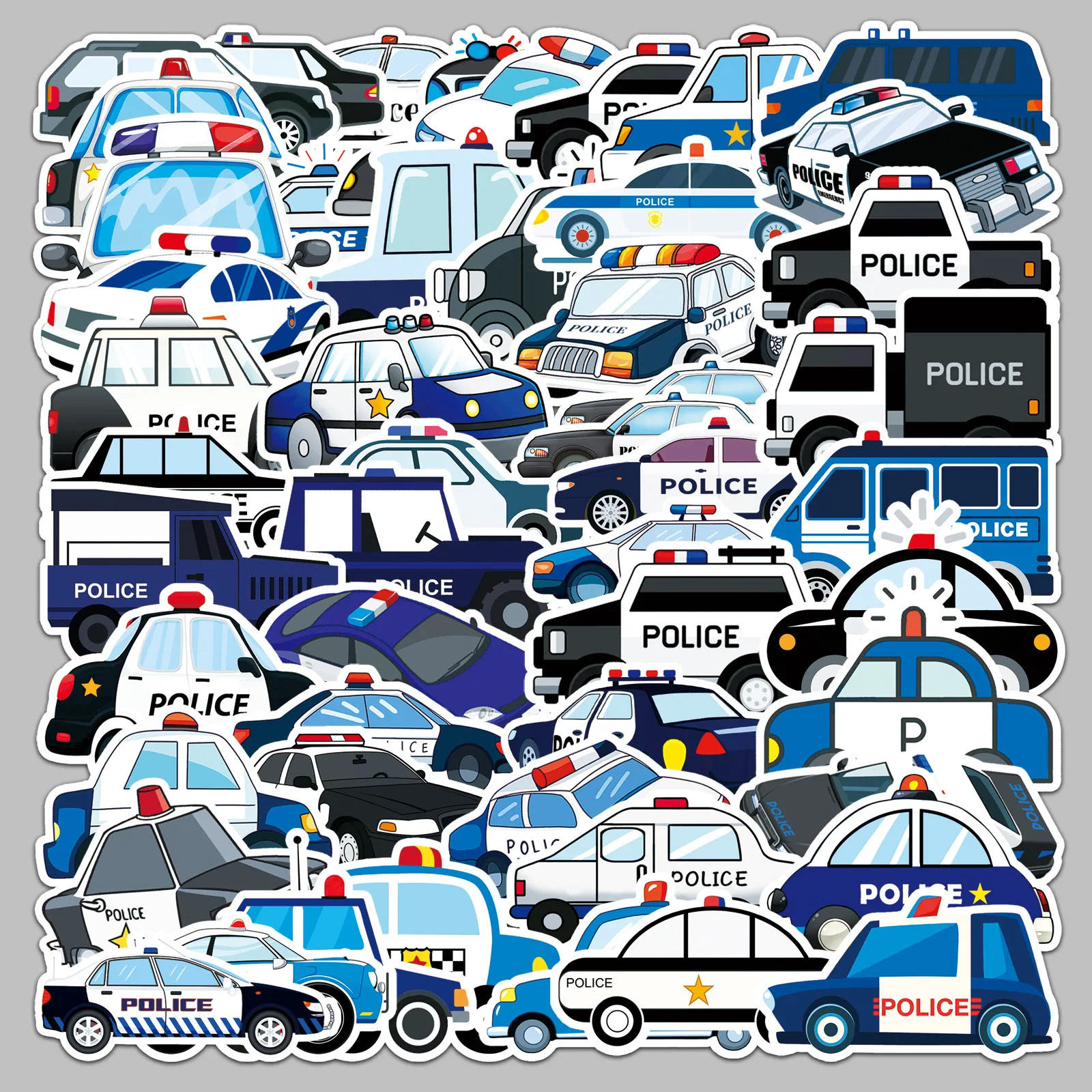 50Pcs Cartoon Police Car Theme Graffiti Stickers Luggage Sticker Toys for Kids Boy Birthday Party Favors Baby Shower Goodie Bag view 2