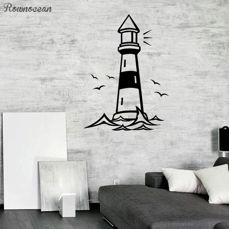 Lighthouse On Waves Vinyl Poster Nautical Sticker Children's Room Maritime Decor Bathroom Wall Art Decorative Decals Z260