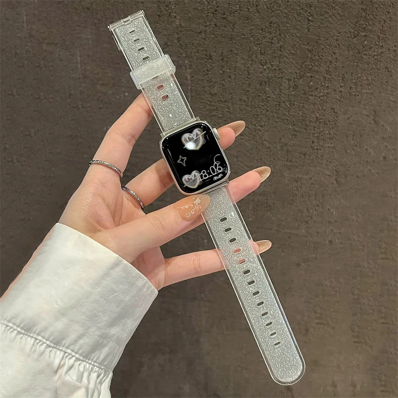 Glitter Gradual Change Clear Strap For Apple Watch Band 49mm 45 41 44mm 38 42 40 Correa Silicone Band For iWatch Series 8 7 SE 6
