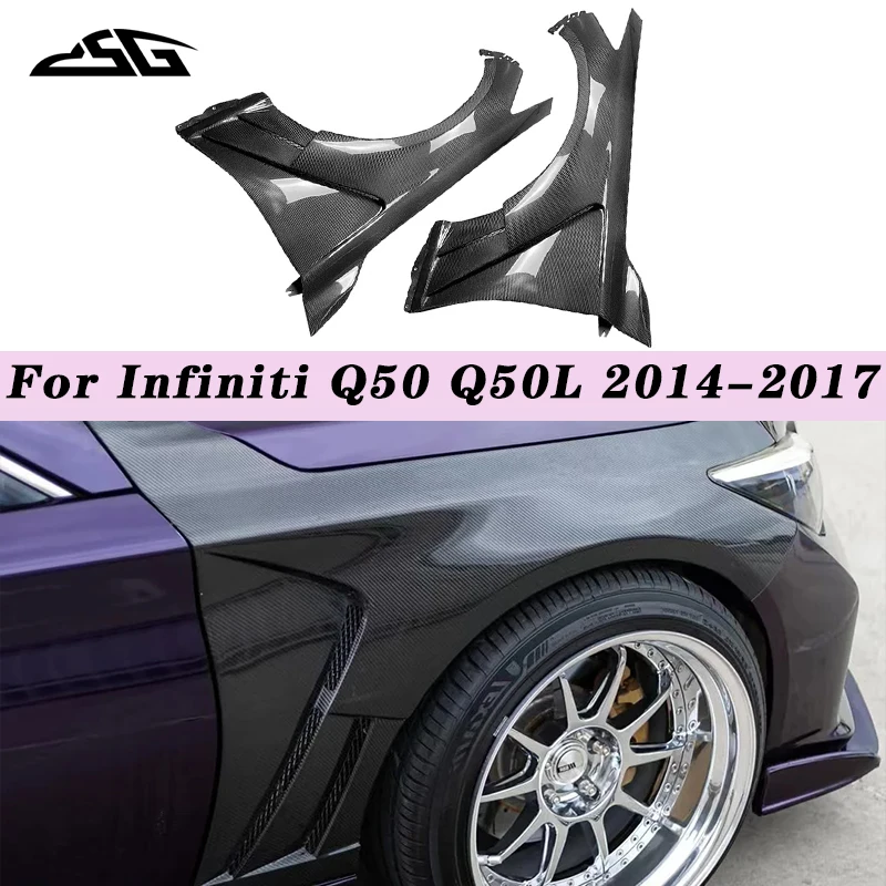 

Car Front Bumper Fender For Infiniti Q50 2014-2021 Carbon Fiber Side Door Fender Splitter Air Vent Spoiler Cover Body Kit