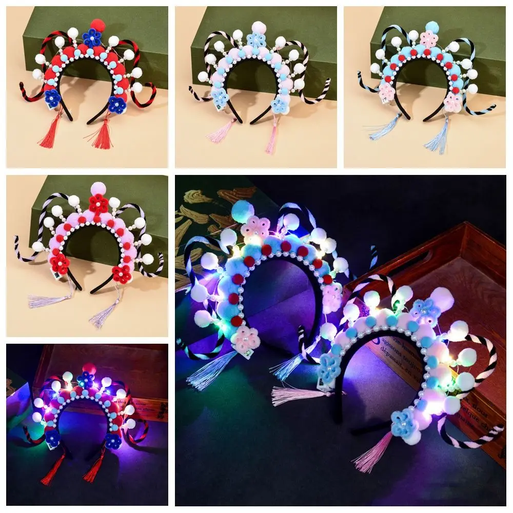 Beijing Opera Twisted Stick Headband Kit tradisional Opera berwarna lampu kerajinan tangan rambut Hoop Kit gaya Cina lucu