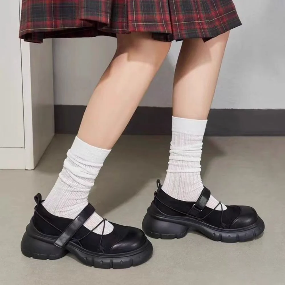 Glam Grey-Black Colorblock Mary Janes Platform Shoes Chunky Sole Lace-Up Casual Everyday Wear Comfortable Walking Dressy Loafers