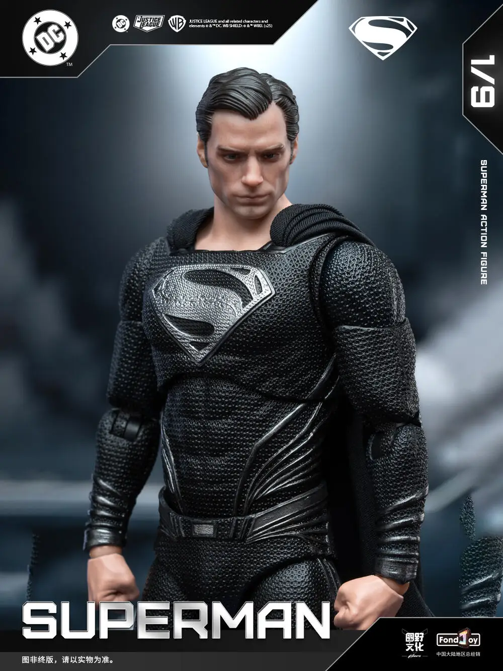 Fondjoy Original 1/9 Escala Black Superman Anime Figura de acción - Estatua de modelo coleccionable con articulaciones móviles para juguetes y regalos