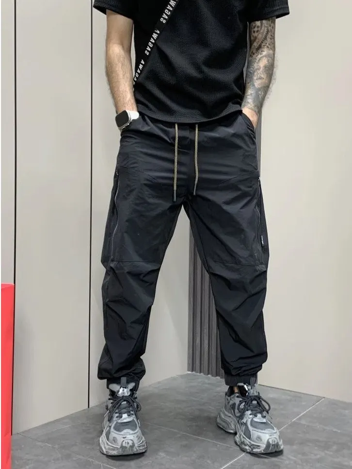 

Versatile Loose Casual Pants for Men Spring Summer American Sle Workwear Trousers with Dstring Elastic Waist And kets