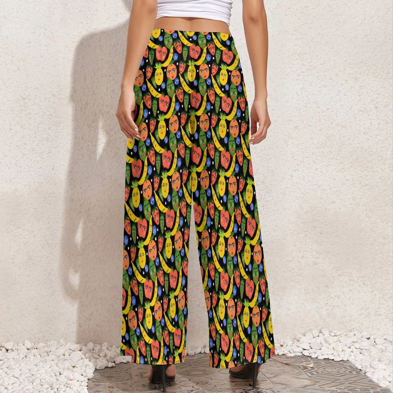 Fruit Print Pants Funny Fruit Salad Casual Wide Leg Pants Woman Oversized Beach Custom Straight Trousers