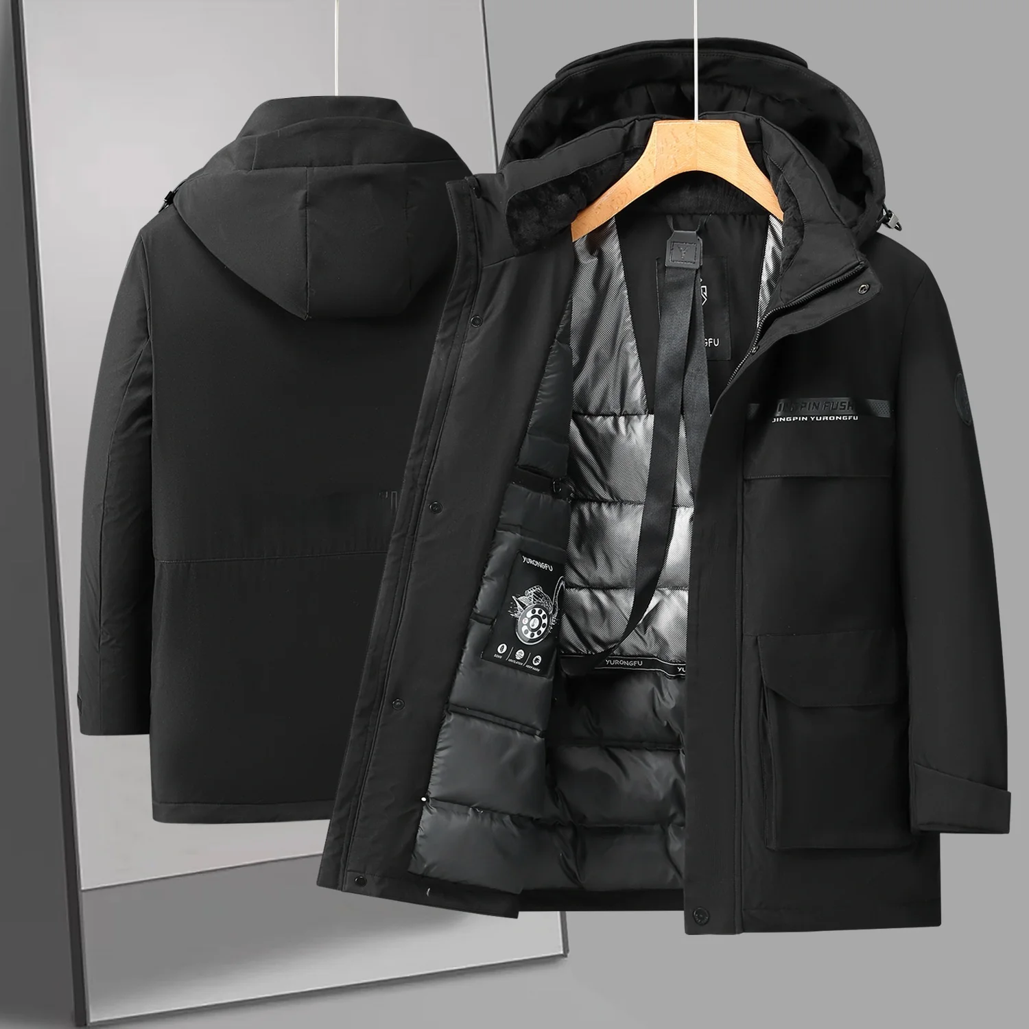 

Зимняя теплая мужская уличная одежда средней длины, морозостойкая деловая повседневная куртка из полиэфирного волокна Thiened