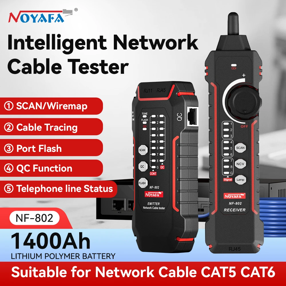 NOYAFA NF-802 Multi-function Cable Tester And Tracker RJ11 RJ45 Cat5 Cat6 LAN Ethernet Phone Wire Finder Poe Test Cable Track