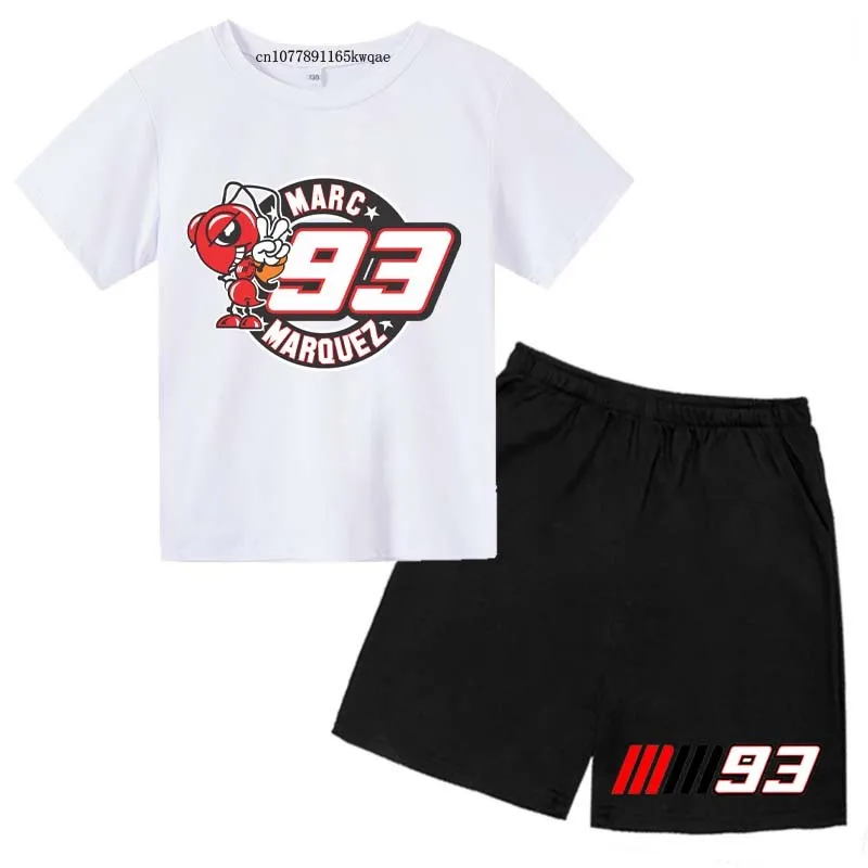 No.93 Print Kids Summer 2pcs Breathable T-shirts+Pants Suits 2-13Years Boys Girls Moto Idol Outfits Children Gift Clothes Sets