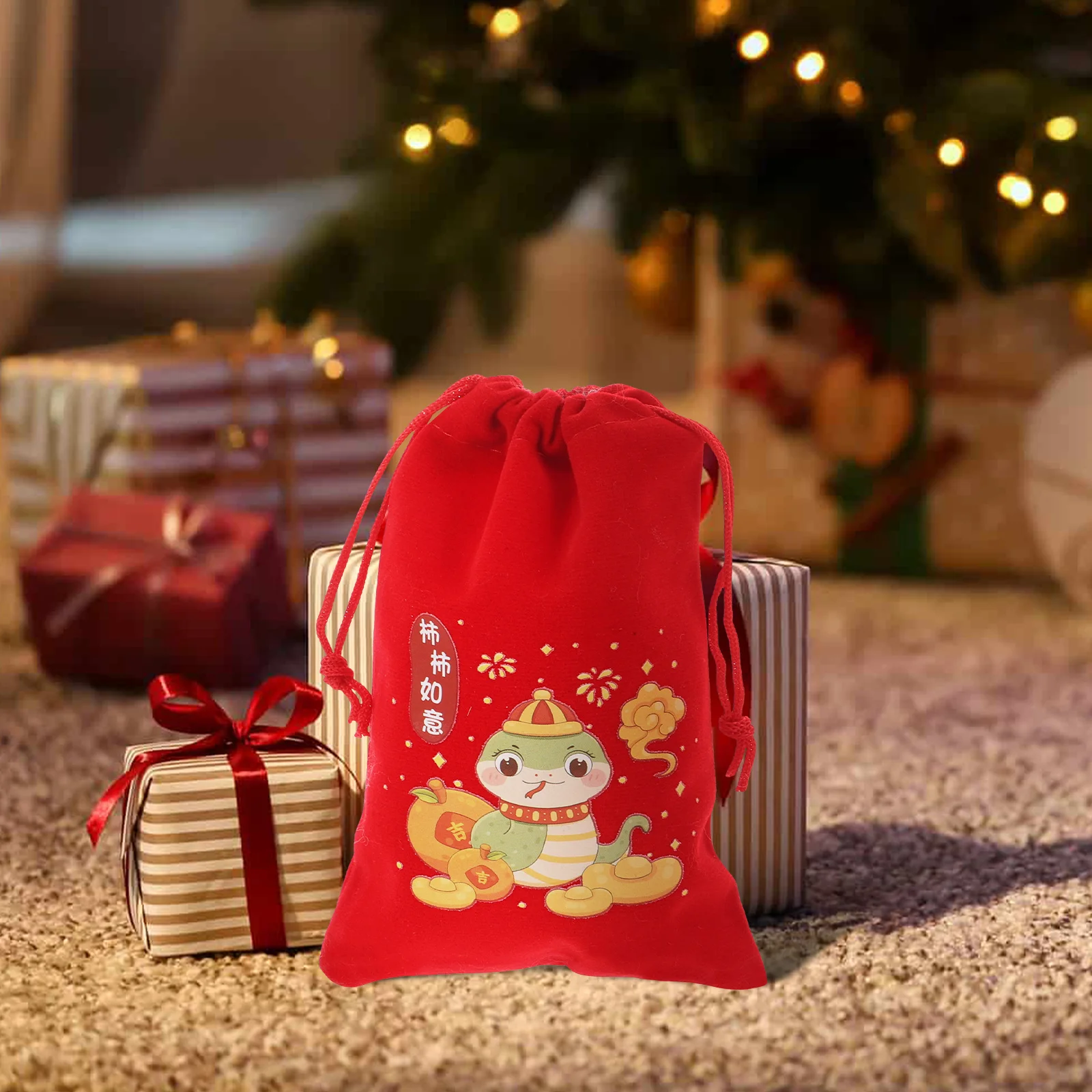 

6Pcs Chinese New Year Red Treat Bags 2025 Drawstring Candy Pouches Reusable Party Favor Gift Bags Chinese Red Pouches