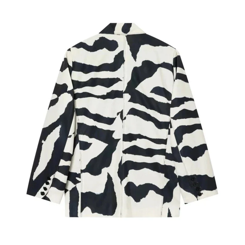 Women Zebra Print Blazer Loose, Fit Lapel Collar Long Sleeve, Animal Pattern Suit Jacket Summer, Office Lady Casual Outerwear