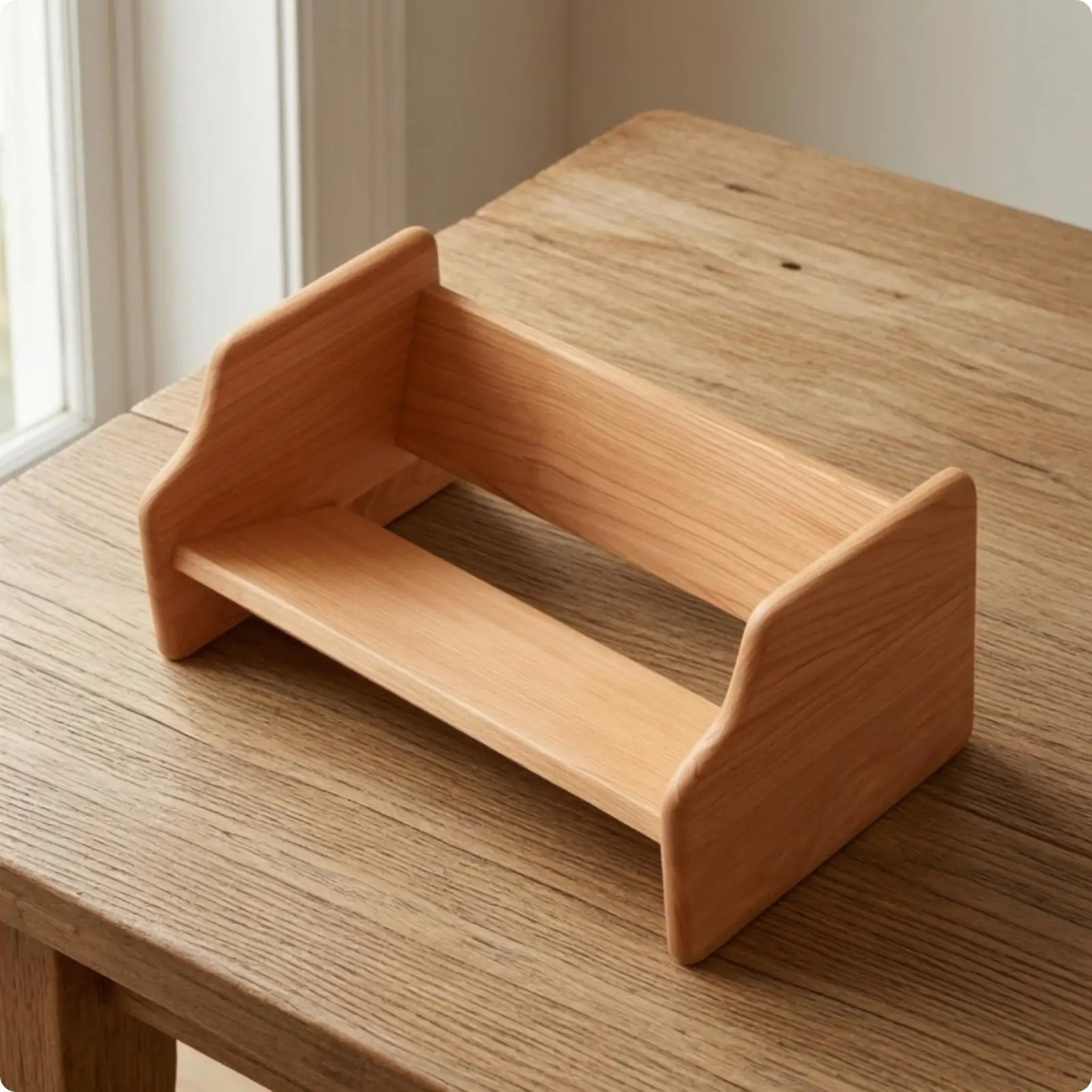 Cherry Finish Wooden Desk Shelf with Open Compartment for Book Storage and Decorative Display on Workspace