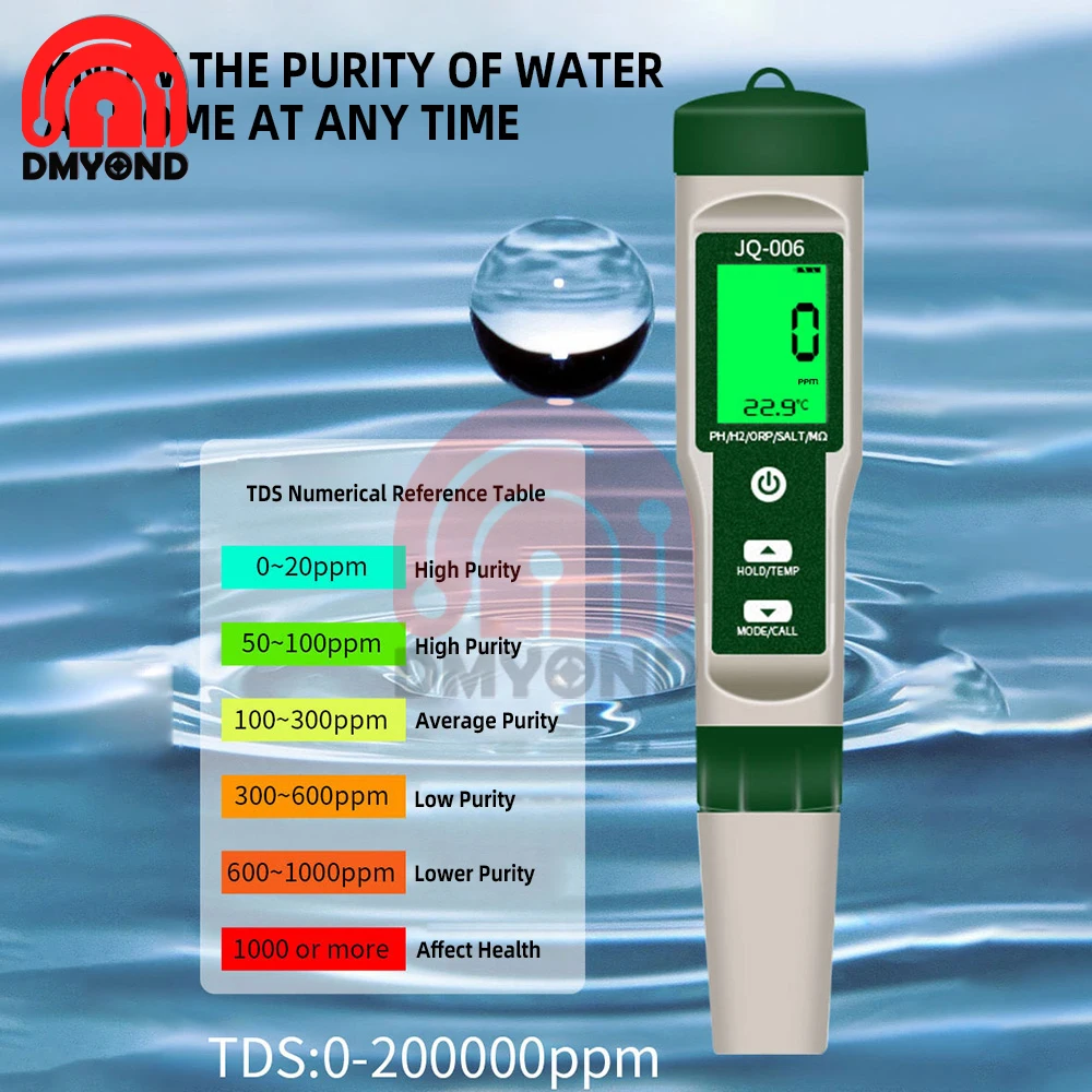 High Quality PH Meter 10 in1 TDS/Temp/EC/H2/ORP/S.G Water Quality Tester Pen Conductivity Detector Monitor Purity Measure Tool