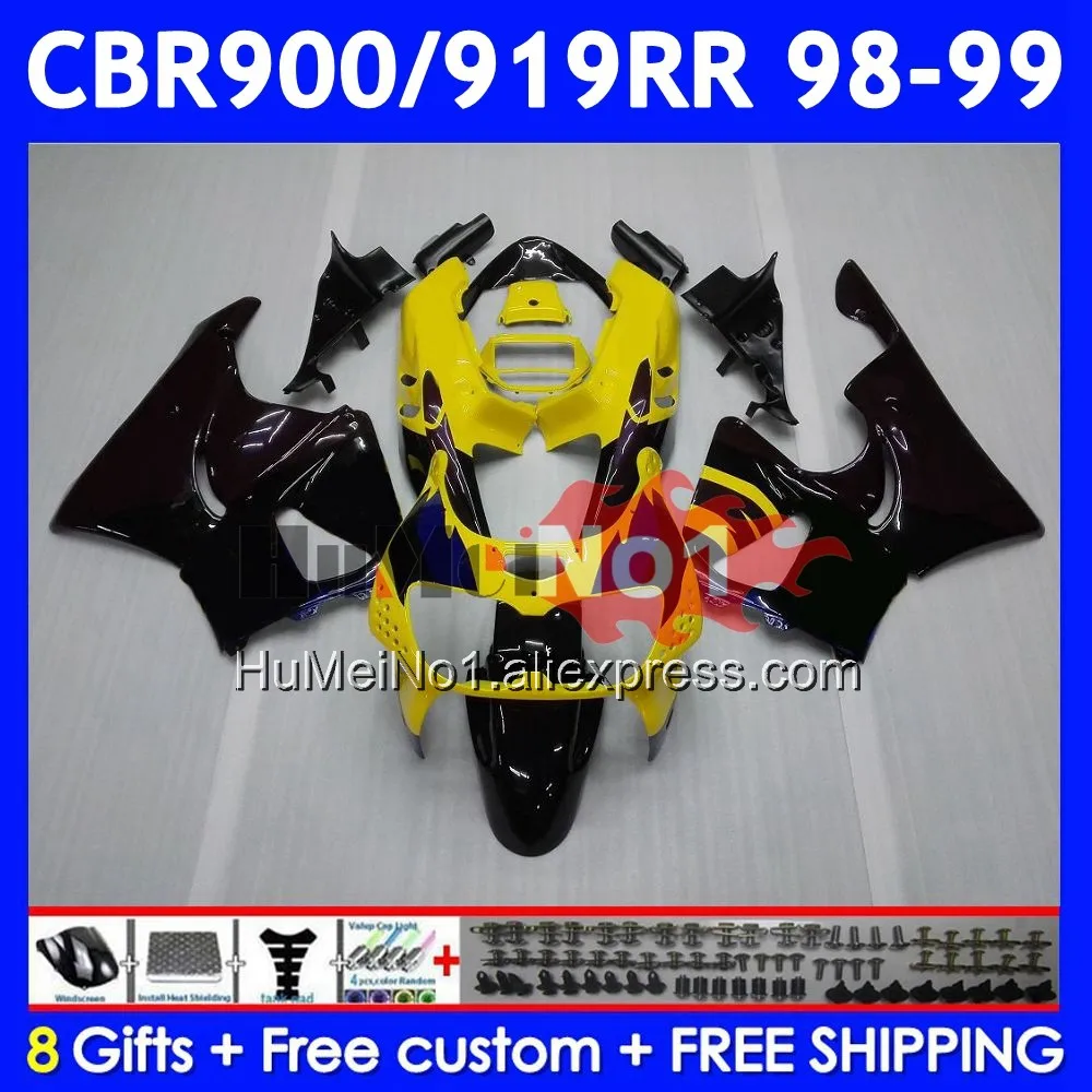 Body For HONDA CBR900RR CBR919RR 56No.6 CBR Yellow black 919RR CBR900 RR CBR 919 RR CC 900RR 1998 1999 CBR919 RR 98 99 Fairing