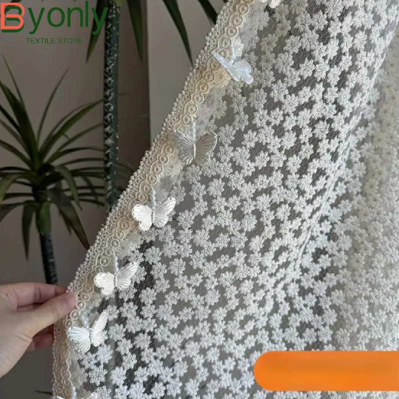 Daisy Water-soluble Embroidery Lace Window Screen Butterfly Lace Splicing Balcony Bay Window Curtains for Living Room Bedroom