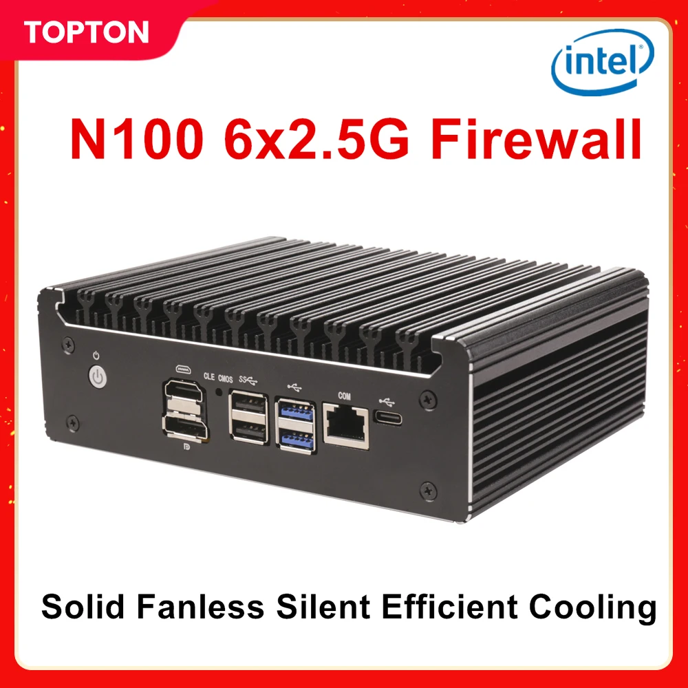 

Topton Intel N100 Soft Router Fanless Mini PC 6x Intel i226 2.5G LAN HD DP pfSense Firewall Appliance ESXI AES-NI Mini Computer