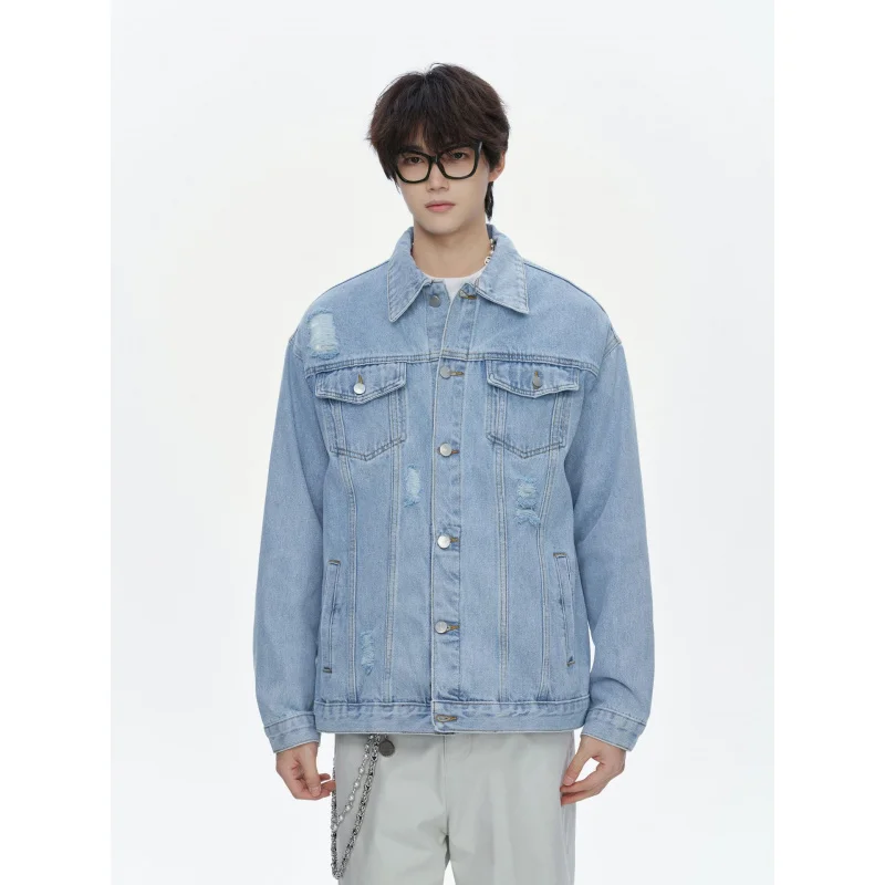 Minsu plus size fashion brand retro do the old cowboy coat men's simple casual polo collar long sleeve jacket top women's spring