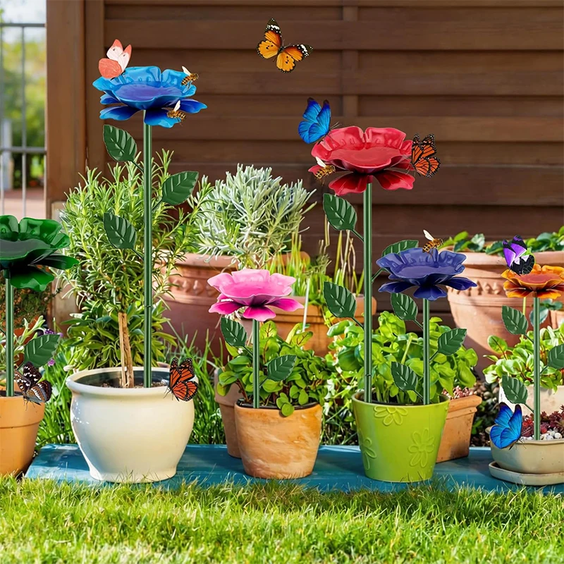 

Iron Art Bee Butterfly Water Feeder Wild Bird Bath Garden Stake Decoration Outdoor Yard Waterer for Butterflies & Birds
