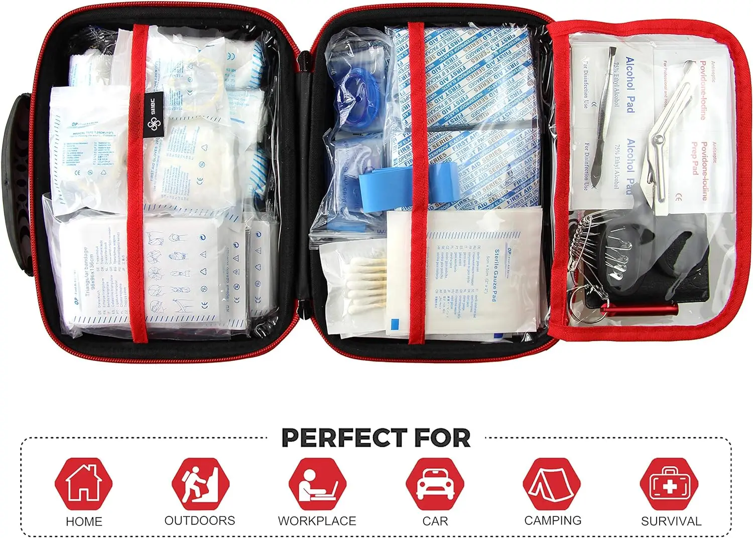 Kit de primeros auxilios impermeable (228 piezas) con todos los suministros básicos o avanzados que necesitas. Adecuado para emergencias en casa o