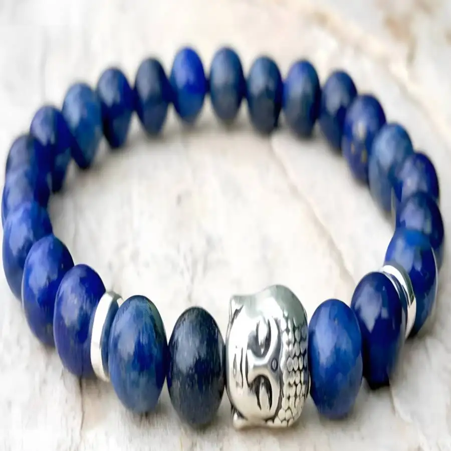 

Natural lazuli gemstone beaded Mala golden bracelet Gift Meditation Sacred Bead Mala Japa Spiritual Hand Yoga Bohemian