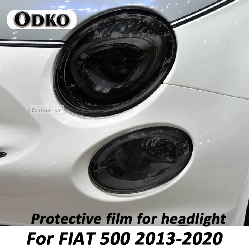 Filme de proteção para faróis de carro, fumaça preta, proteção TPU, adesivo transparente, acessórios para Fiat 500, Abarth, 2013-2020