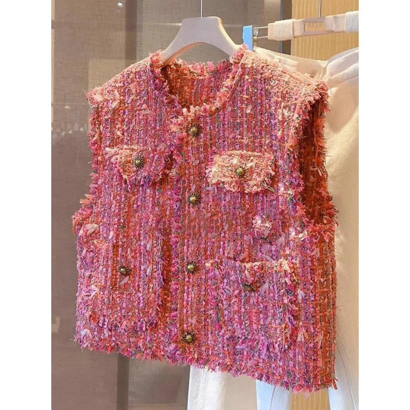 

Korean pink small fragrance vest women's spring and autumn new fashion design sense Joker girl casual temperament unique coat bl