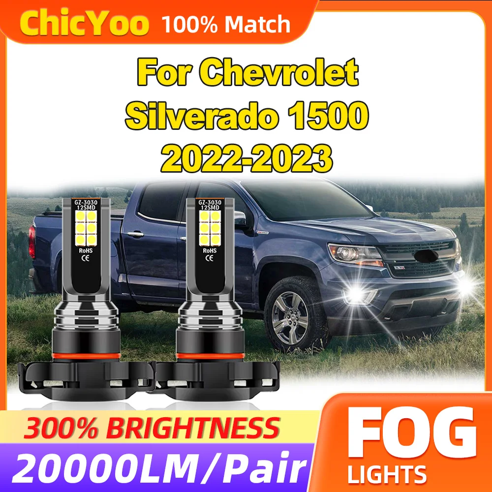 

60W Fog Lamps 20000LM 3x Brightness Fog Lights 6000K White 12V Canbus No Error For Chevrolet Silverado 1500 2022 2023
