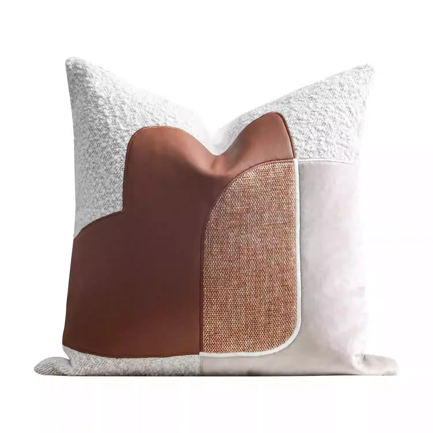 

High-End Villa Modern Minimalist New Chinese-Style Sofa Cushion Cover Coffee Brown Leather Patchwork Living Room Sofa Pillowcase