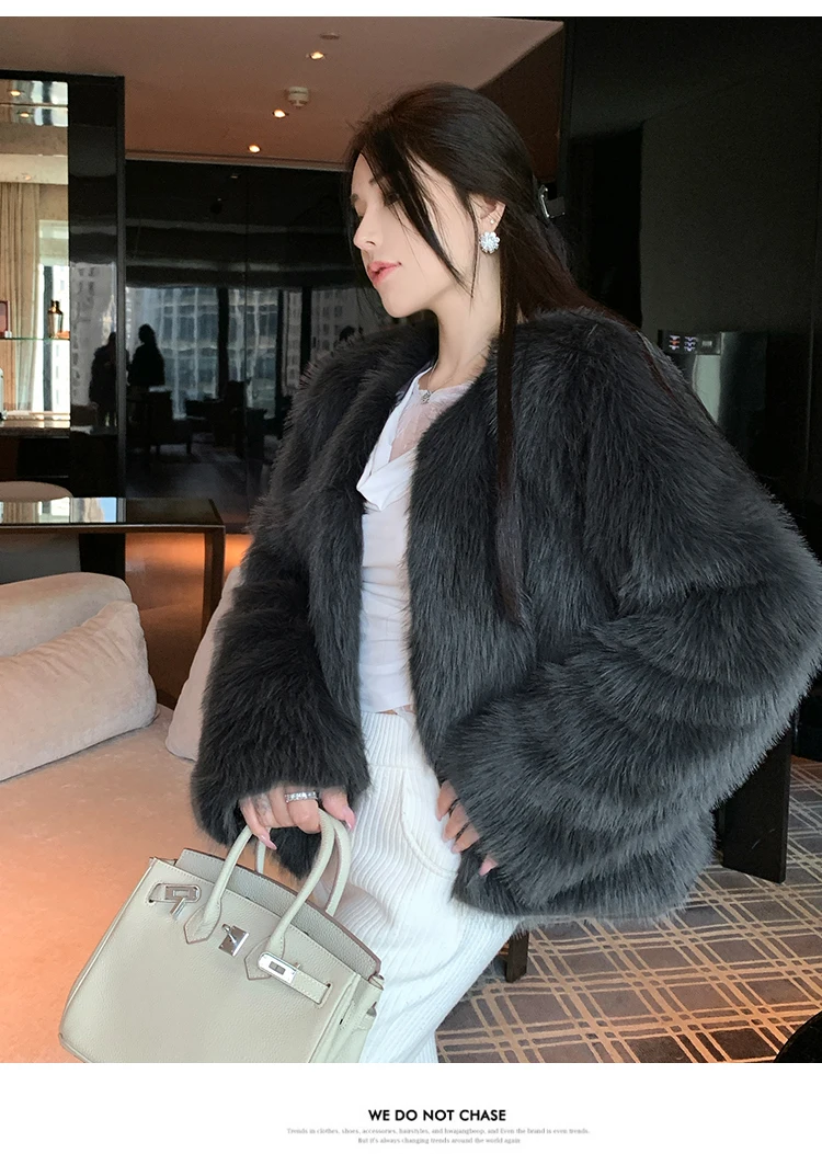 ZAROY 2027 Winter Faux Fox Fur Coat Chic Women Brown Luxury Fluffy Soft Warm Fur Jacket Fashion Colarless Cardigan Fur Outerwer