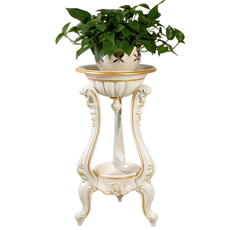 European Living Room Stand For Flowers Multilayer Resin Carved Drawing Planter Elegant Flower Shelf Classic Plant Rack