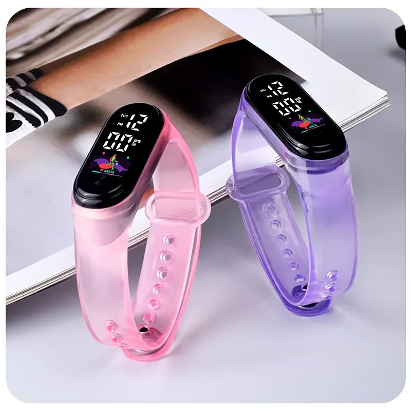 LED Digital Kids Watch Fashion Bracelet Candy Color Transparent Kids Watches for Boy Girls Sports Silicone Watch Birthday Gift