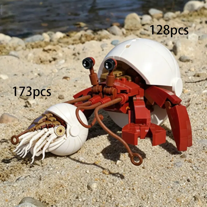 

Marine creatures, hermit crabs, nautilus models, small particle building blocks, stress-relieving toy, 128pcs