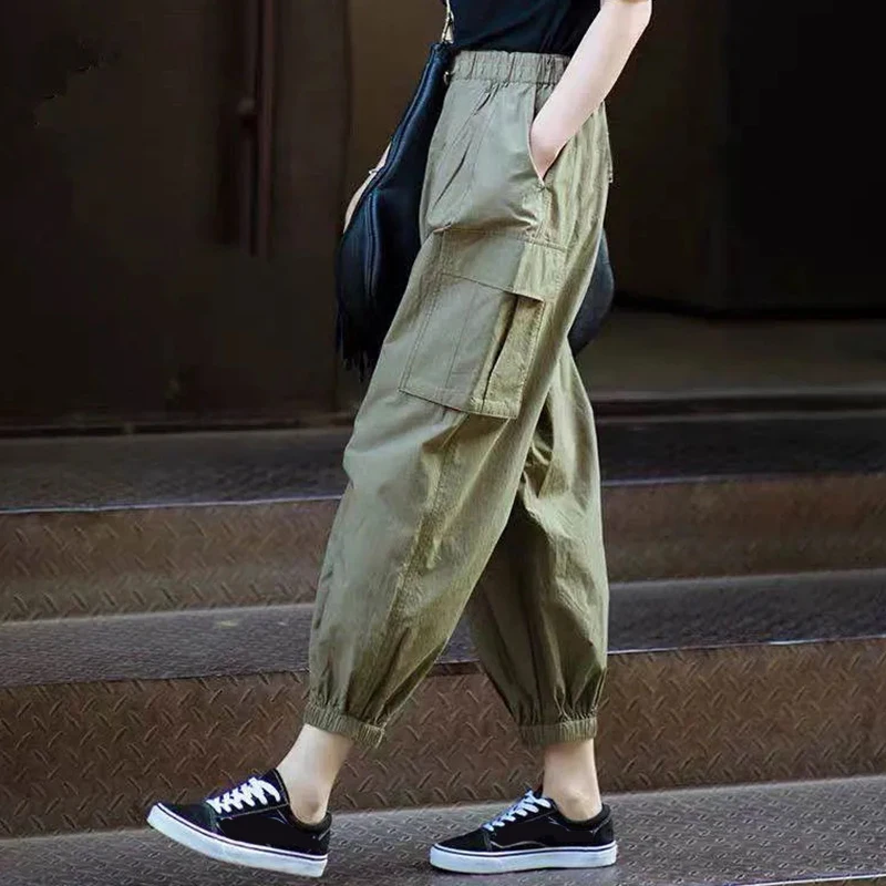 

Rimocy Spring Summer Loose Harem Pants Women 2024 Streetwear Big Pocket Cargo Pants Woman High Waist Wide Leg Trousers Mujer